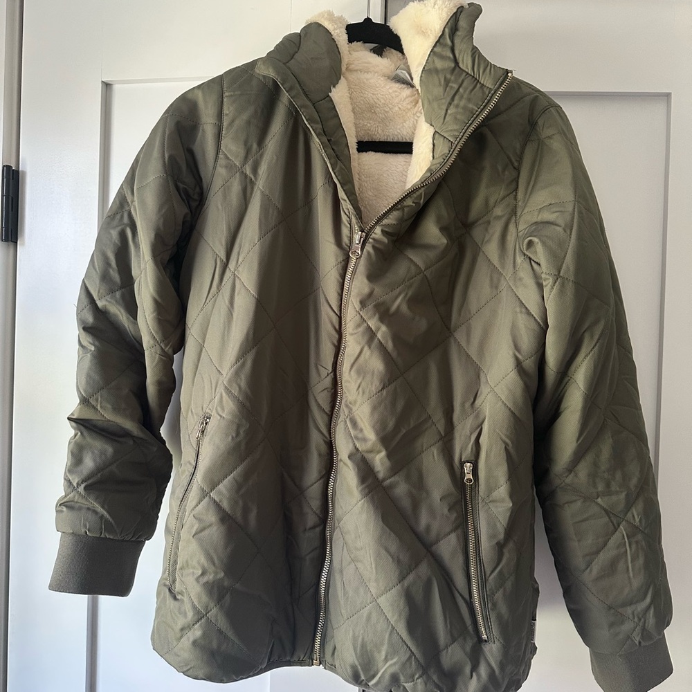 Olive Quilted Jacket with Cream Lining